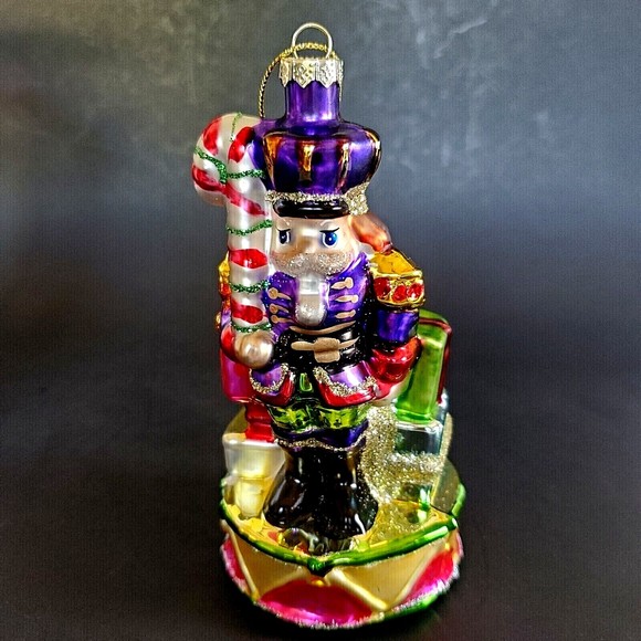 Hand Painted Glass Christmas Tree Ornaments Teddy Bear on Train/ Nutcracker 1990 - Picture 2 of 7